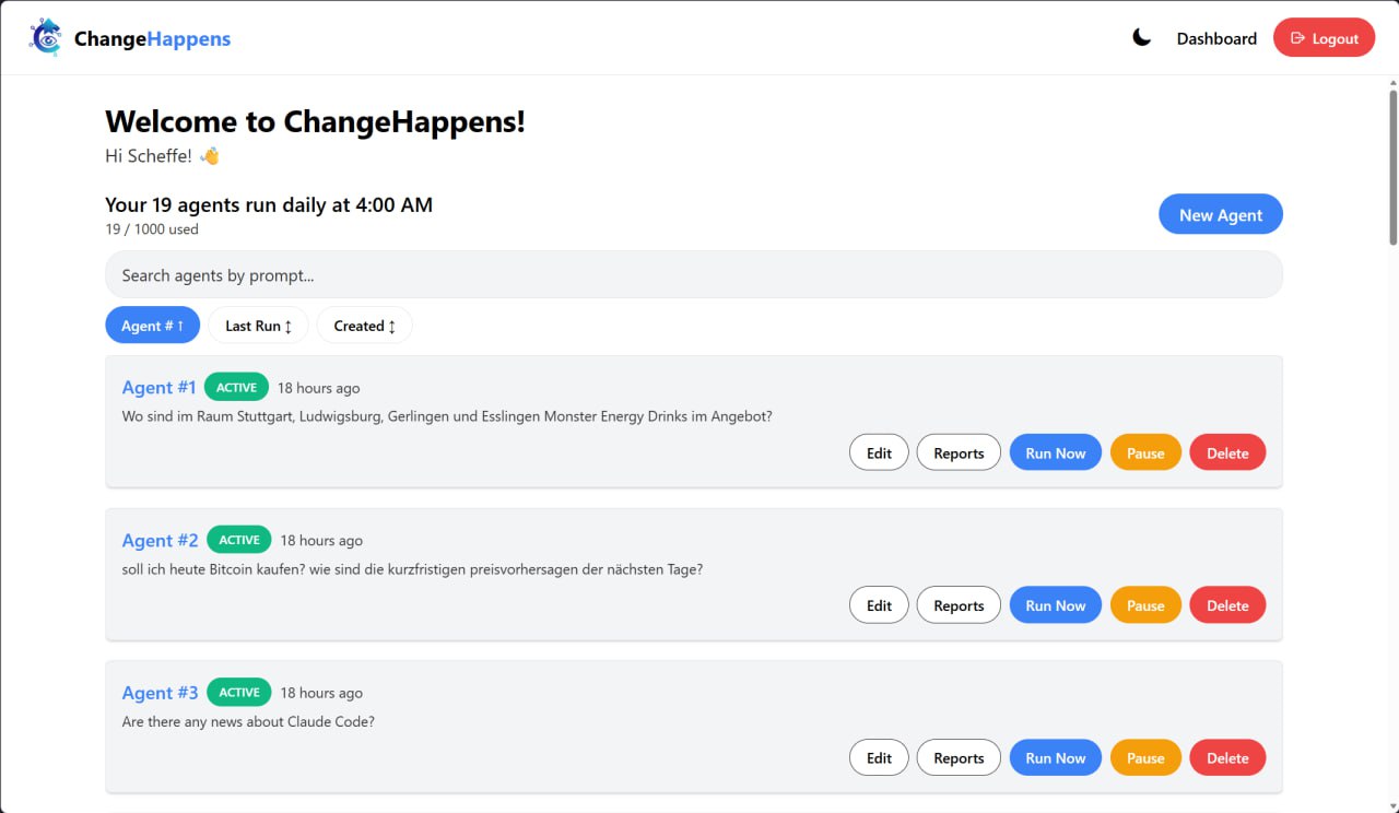 Change Happens — AI Web Monitoring Dashboard